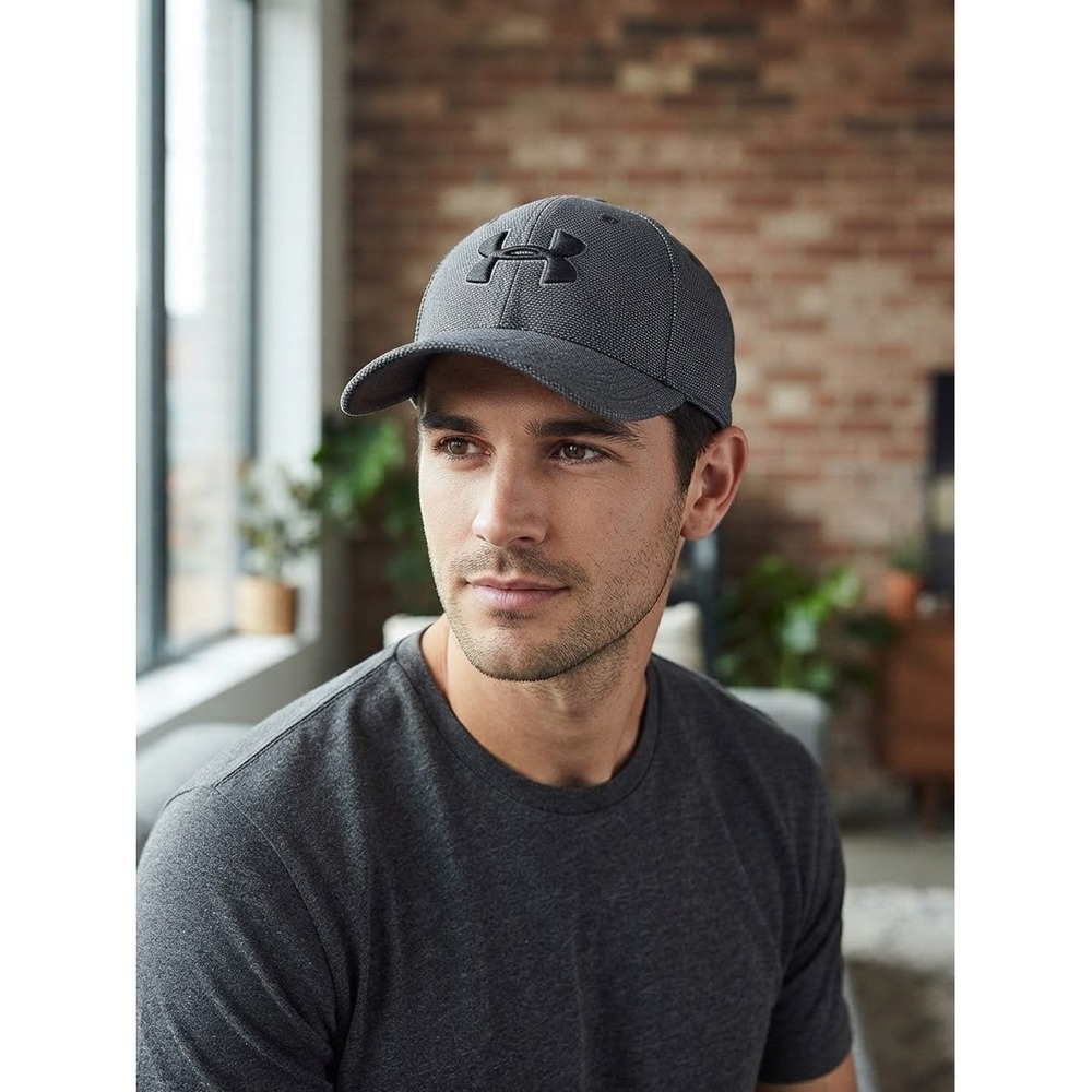 Under Armour Men's M/L Gray Stretch Fit Blitzing Classic Fit Baseball Hat Cap